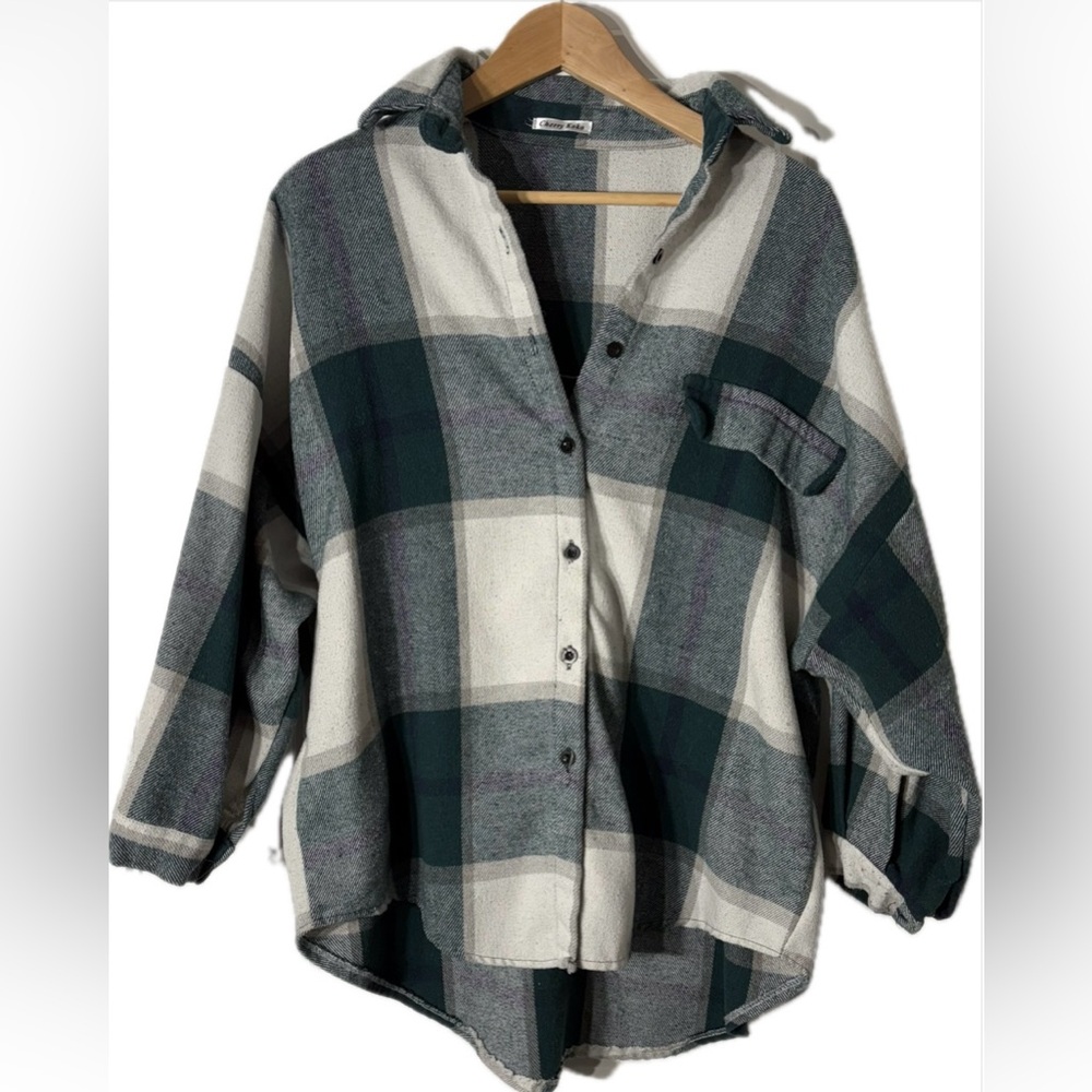 Green and Gray Plaid Button-Up Shirt